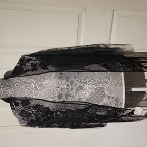 Black See Through Floral 100% Polyester Women's Shawl with Fringe New